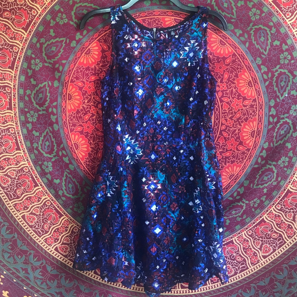 Teal red white lace dress